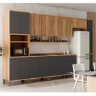 Cozinha Modulada Completa 385cm 7 Peças 16 Portas com Tampo 100% MDF Noruega Fresada Espresso Móveis Amêndoa/Chumbo