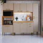 Cozinha Modulada Completa Fidelitá Mariana 4 Peças 220 Cm 12 Portas 1 Gaveta Sem Tampo Freijó/Camurça