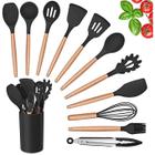 cozinha utensiliosespatula de silicone para cozinha12 pçs utensílios de cozinha conjunto de madeira lidar com espátula