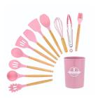 cozinha utensiliosespatula de silicone para cozinha12 pçs utensílios de cozinha conjunto de madeira lidar com espátula - ROSA 12PCS