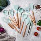 cozinha utensiliosespatula de silicone para cozinha12 pçs utensílios de cozinha conjunto de madeira lidar com espátula - VERDE 12 PCS