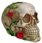 Cranio de Resina com Rosa no Rosto Decorado Decoração Pequeno - DECORE CASA