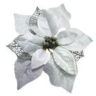 Crazy Night 12pcs 8.7inch Silver Glitter Poinsettia Artificial Flowers , Christmas Tree Decorations, Wedding Xmas New Year Wreath Ornaments