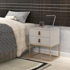 Criado Unic Off White 2 Gavetas Para Quarto Estilo Industrial Com Puxadores De Couro - LCN Moveis