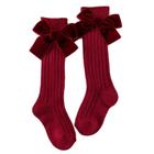 Crianças Crianças Baby Girls Chunky Ribbed Knee High Socks Solid Color Cute Velvet Bowknot Princess Infant Cotton Winter Warm Long Stockings 0-7 Years - Vinho tinto - L