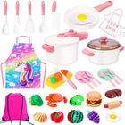 Crianças Jogar Acessórios de Cozinha Conjunto, Pretend Play Cooking Toys Set, Brinquedos de Cozinha Playset para crianças, Panelas de brinquedo e frigideiras para crianças Cozinha com Fake Play Food Cookware Utensílios de cozinha pratos, Meninas Meni