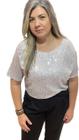 Croped Blusa Feminino de Paete Brilho de Manga Curta Plus Size