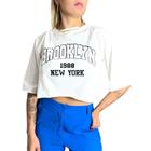 Cropped Algodão Estampado Brooklyn Manga Curta Oversized