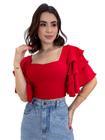 Cropped Blusa Feminina Manga Curta Babado De Amarrar Duna