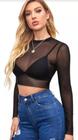 Cropped Blusa Feminina Tule Transparente Manga Longa Balada