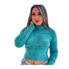 Cropped Blusinha Blusa Tricot Manga Longa Tendencia Elastano