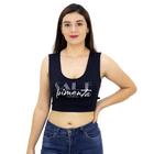 Cropped Com Bojo Feminino Estampado Sal e Pimenta