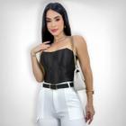 Cropped Corset Feminino Bico Acetinado Luxo Amarração Top