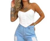 Blusa Top Cropped Corselet Corpete Branco Renda Bordado 361s