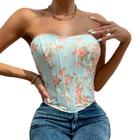 Cropped Corset Top Crop Blusa Sexy Floral Estampada Sem Alça