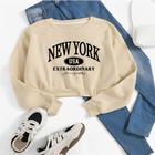 Cropped de Moletom Street Wear Estampado New York Usa Extraodinary Blusa De Frio Curta Com Manga Lon