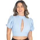 Cropped Duna Gola Alta Decote Aberto Feminino Com Bojo Liso