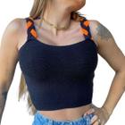 Cropped Feminino Alcinha Trançada Tricot Modal Multicolorida