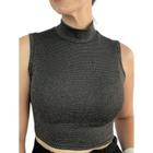 Cropped feminino cavado gola alta lurex