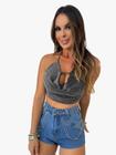 Cropped Feminino Lurex Costas Nuas Amarração Com Bojo Alcinha Decotado