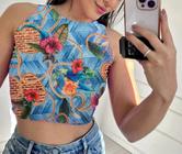 Cropped Feminino Moda Blogueira Alça Larga Com Forro Duplo Em Variadas Estampas