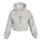 Cropped Feminino Moletom Estampa Cruz Jesus Capuz Inverno