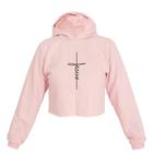 Cropped Feminino Moletom Estampa Cruz Jesus Capuz Inverno