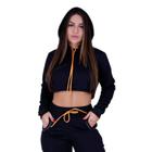 Cropped Feminino Moletom Felpudo Manga Longa Com Capuz Orbis - Preto, M