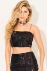 Cropped Feminino Paetê Planet Girls Preto