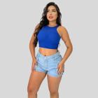 Cropped Feminino Regata canelado Liso Cavada Moda Balada Top