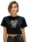 Cropped Feminino Top Blusa Manga Curta Estampa Coração Delicada Moda Verão Casual