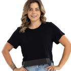 Cropped Feminino Visco Lycra Slim Over Detalhe Chic Barra Sintética Moda Primavera Verão 30524A