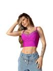 Cropped Festa Corset Paete Top Brilhos Feminino Decote V Alcinha