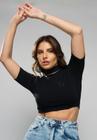 Cropped Gola Alta Comfy Malha Canelada Preto Salvatore Fashion