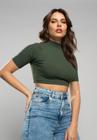 Cropped Gola Alta Comfy Malha Canelada Verde Salvatore Fashion