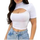 Cropped Gringa Blusa Blogueira Decotado Gola Alta Tam Único