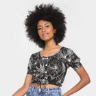 Cropped Lecimar Estampado com Botões Feminino