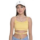 Cropped Listrado Juvenil Feminino Amofany Com Babado E Amarração - AMARELO - G