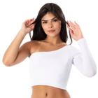 Cropped Manga Longa Mula Manca Ombro Só Feminino Top Sem Bojo Básico Casual