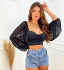 Cropped manga longa tule