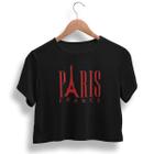 Cropped Paris Blusa Feminina Torre Eiffel Camiseta Gola Careca 100% Algodão