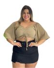 Cropped Plus Size Feminino de Manga Com Elastex 0237