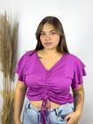 Cropped Plus Size Feminino Manga Drapeada Malha Canelada Moda Verão Diversas Cores