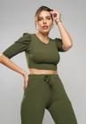 Cropped Princesa Gola Redonda Malha Canelada Verde Salvatore Fashion