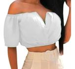 Cropped Top Blusa Feminina Ciganinha Decote V Manga Curta