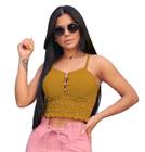 Cropped Top Blusinha Pérola Alcinha Bojo Decote Curto Festa