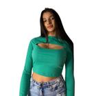 Cropped top decote canoa manga longa moda feminina tendência 2023