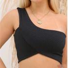 Cropped top feminino modelo um ombro só alça grossa sem bojo canelado