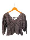 Cropped tricot croche furos laço nas costas