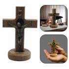 Crucifixo Cruz De Mesa e Parede Medalha de São Bento Madeira 12 cm